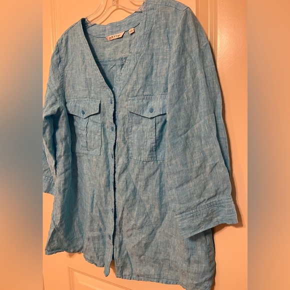 Orvis Teal Blue Linen Cuffed Sleeve Button Down Shirt, Size Medium - Picture 8 of 10